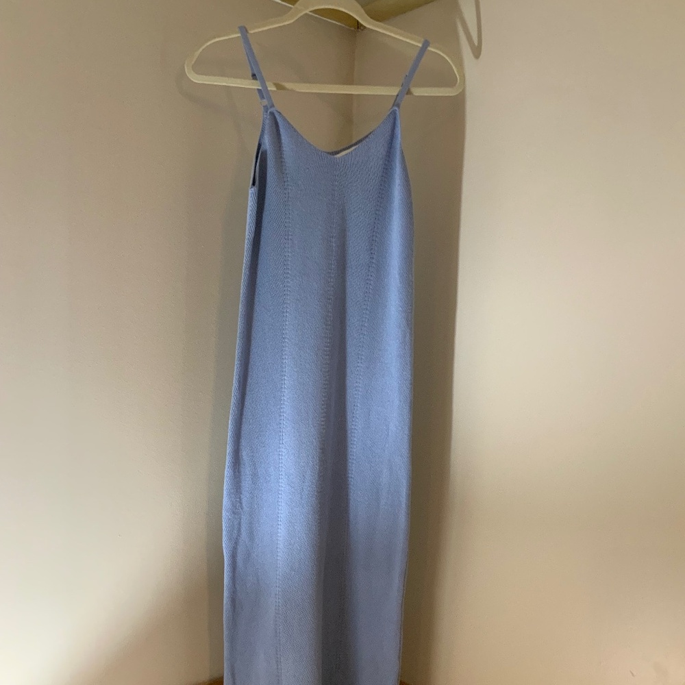 Freshman 1996 Blue M Knit Bodycon Y2K Slip Dress Stretchy Minimalist Monochrome